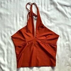 Women's Halter Crop Top Satin in burnt orange Sz sm by Paper Moon
